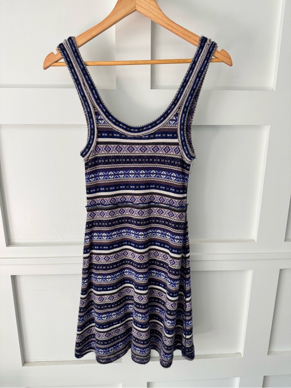 Free People Striped Pattern Knit Tank Dress in Navy and Cream
